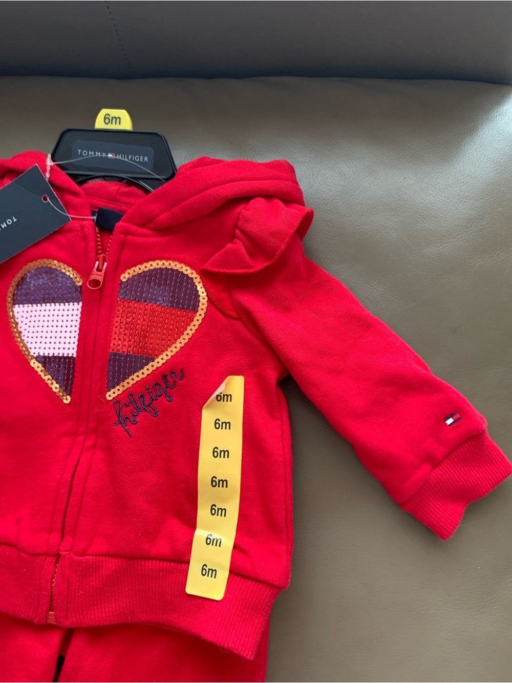 Tommy Hilfiger Red Sequin Heart Baby Hoodie & Pants Set - Picture 17 of 17
